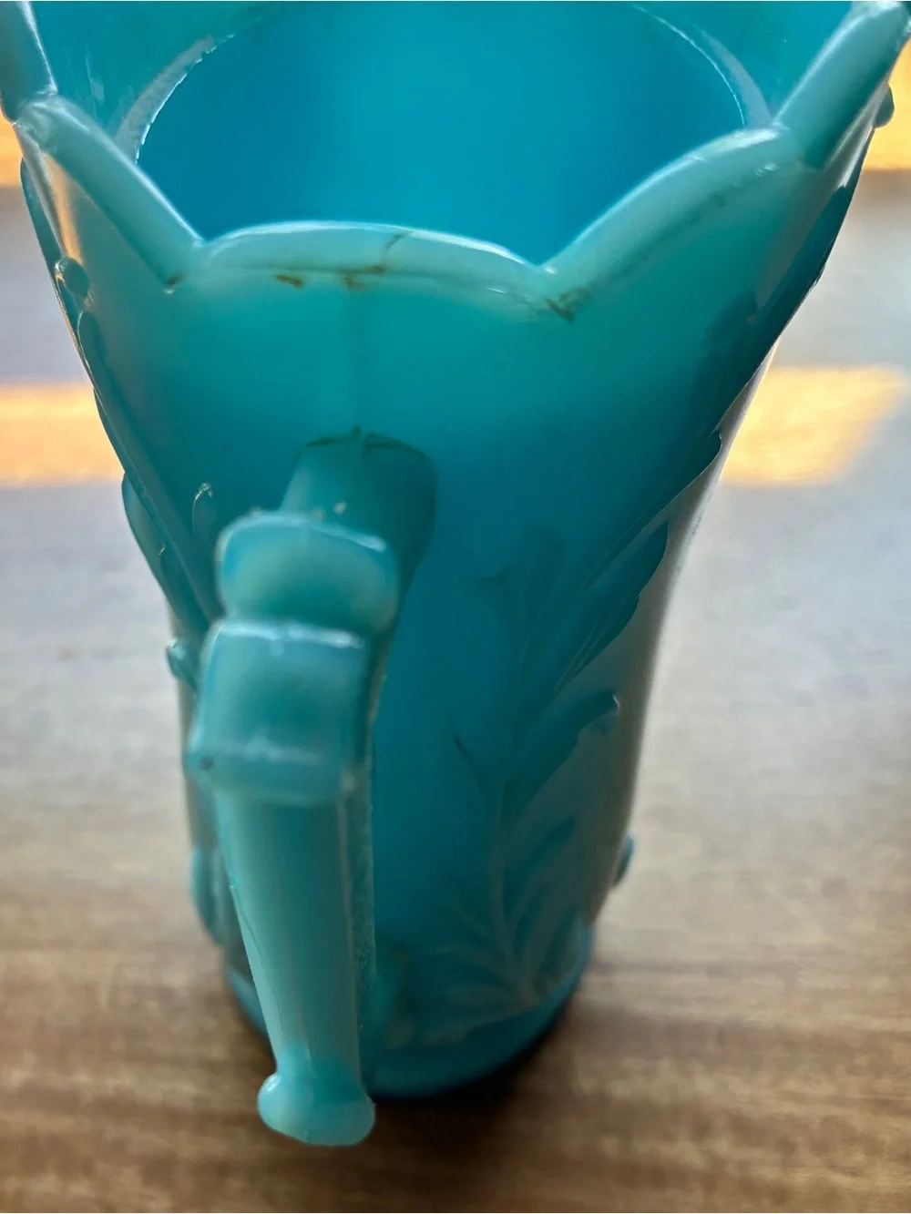 Vintage Blue Milk Glass Cream Pitcher 5” x4.5”